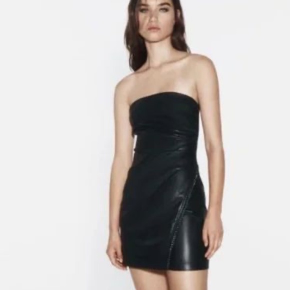 Zara STRAPLESS FAUX LEATHER Dress size XS BNWT - Picture 1 of 7